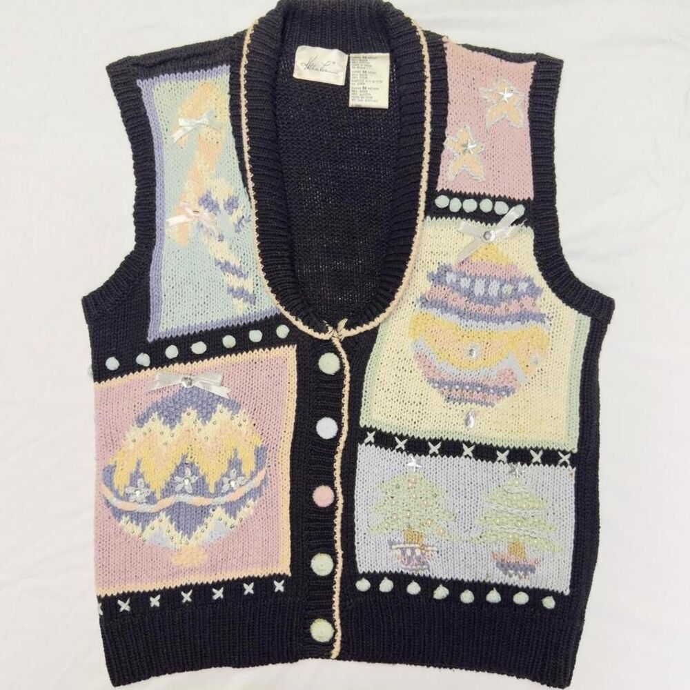 vintage 90s kathie lee collection pastel christmas sweater vest size medium